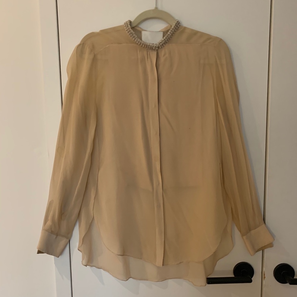 3.1 Phillip Lim Blush Chiffon Beaded Neck Top